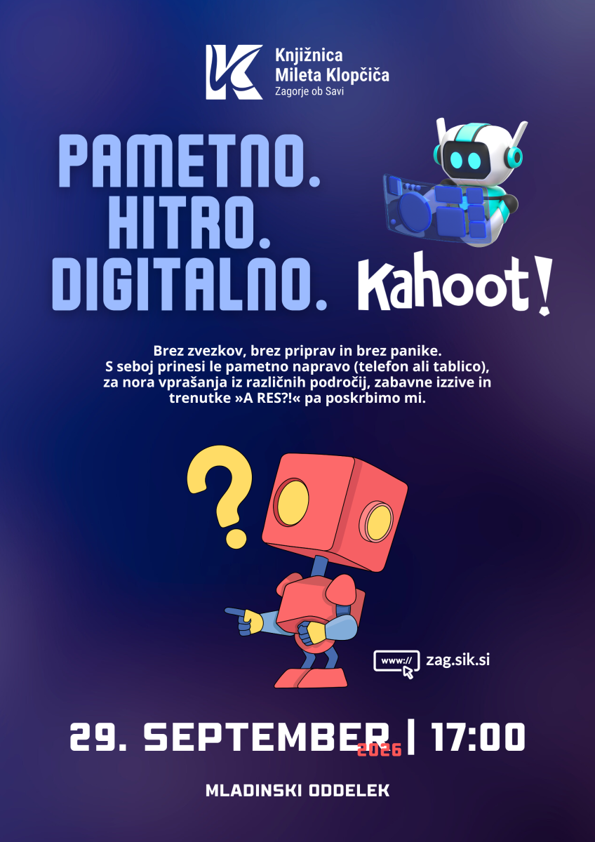 Pametno, hitro, digitalno Kahoot! kviz, torek, 29. 9. 2026, ob 17:00