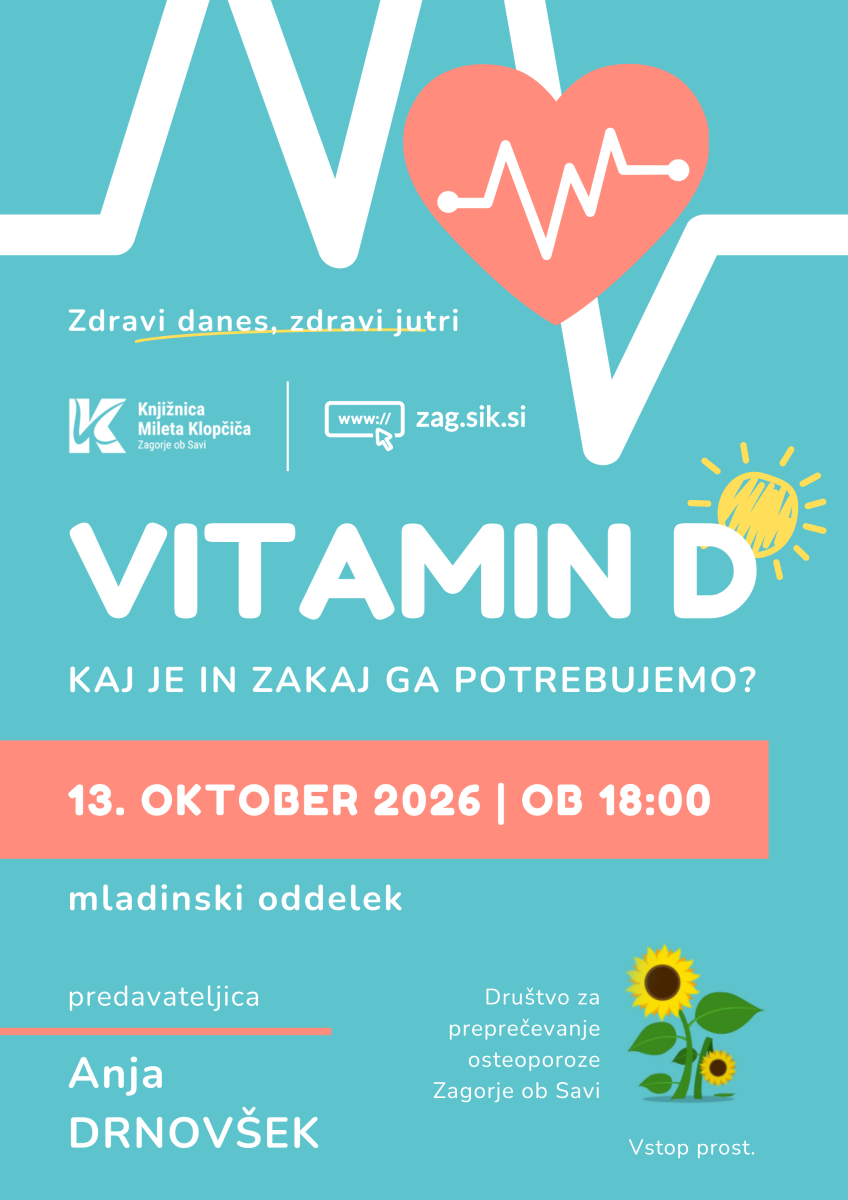 Predavanje o vitaminu D, torek, 13. 10. 2026, ob 18:00